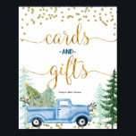 Póster Christmas Blue Truck Baby Shower Cards and Gifts<br><div class="desc">Christmas Blue Truck Baby Shower Cards and Gifts Sign</div>