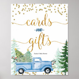 Póster Christmas Blue Truck Baby Shower Cards and Gifts