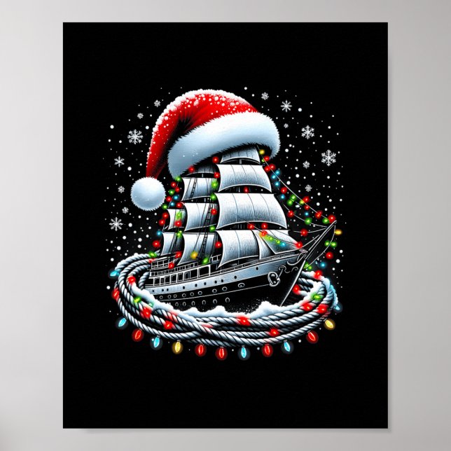 Póster Christmas Boating Sailing Cruise Boat Surrounded B (Frente)