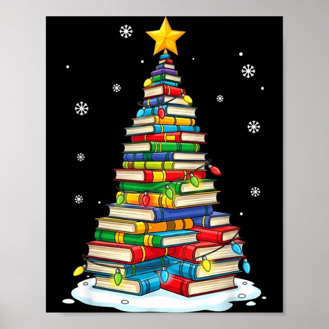 Póster Christmas Book Tree Funny Librarians Books Lover  (Frente)
