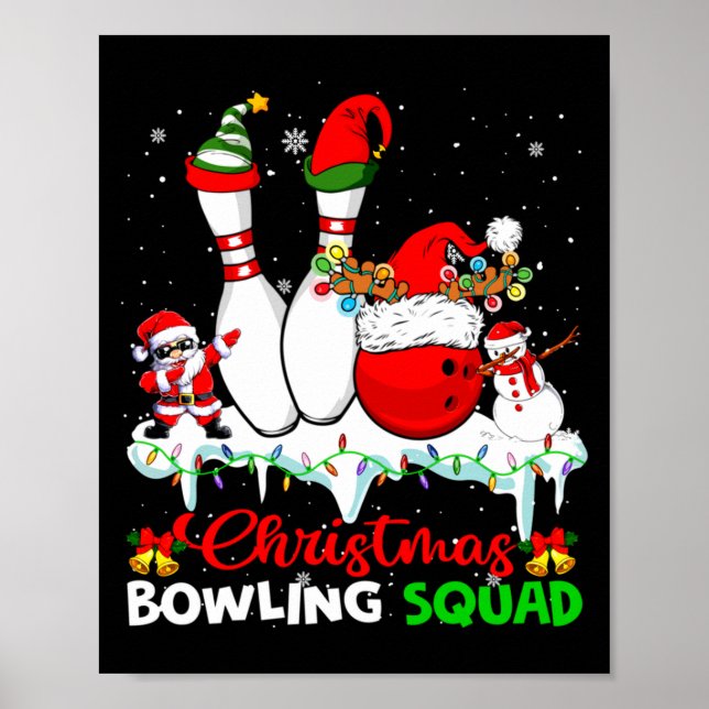 Póster Christmas Bowling Squad Dabbing Santa Elf Bowling  (Frente)