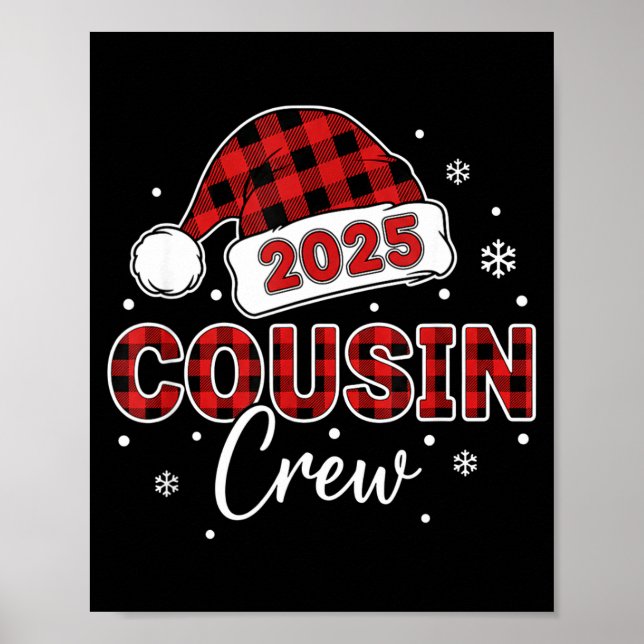 Póster Christmas Buffalo Plaid 2025 Cousin Crew Santa Hat (Frente)