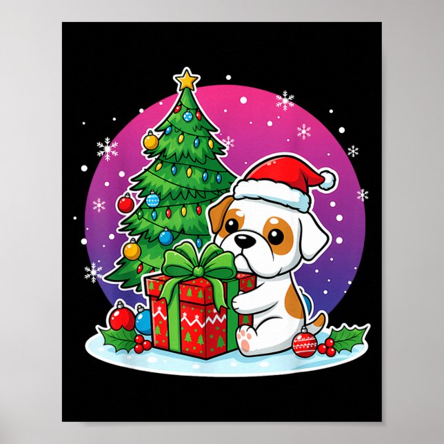 Póster Christmas Bulldog Santa Hat Xmas Bulldog Lover Men (Frente)