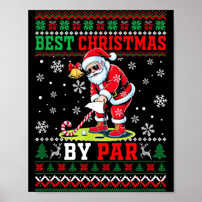 Póster Christmas By Par Santa Sweater Playing Golf Golfer (Frente)