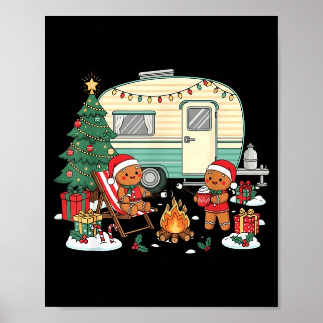 Póster Christmas Camng Gingerbread Campfire Tree Santa Ha (Frente)
