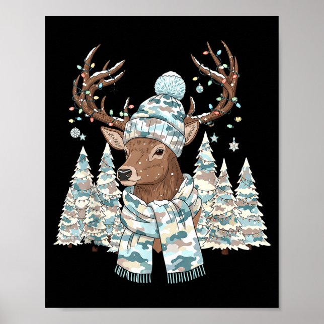Póster Christmas Camo Hunting Reindeer Pajamas With Deer  (Frente)