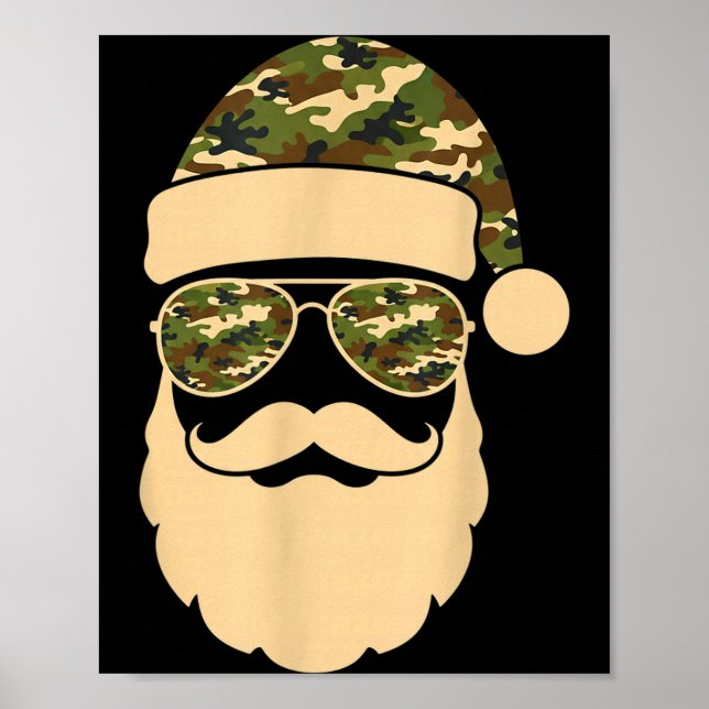 Póster Christmas Camo Santa Sungles Hat Beard Cool Milita (Frente)