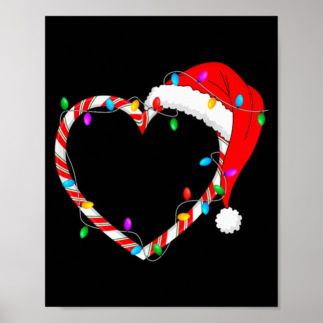 Póster Christmas Candy Cane Heart Funny Love Candy Men Wo (Frente)