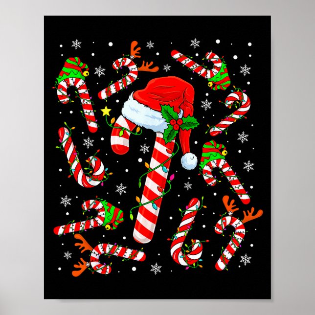 Póster Christmas Candy Cane Santa Hat Reindeer Funny Xmas (Frente)