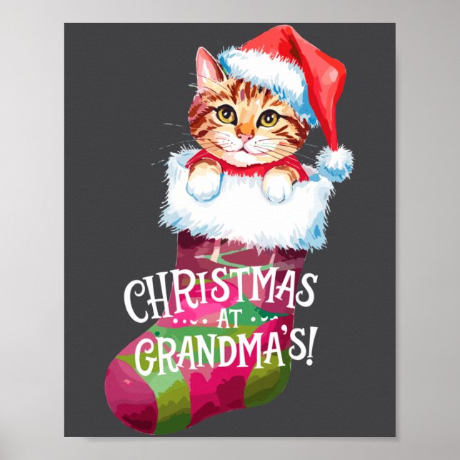 Póster Christmas Cat _ Christmas At Grandma Cat _ Cute Ca (Frente)