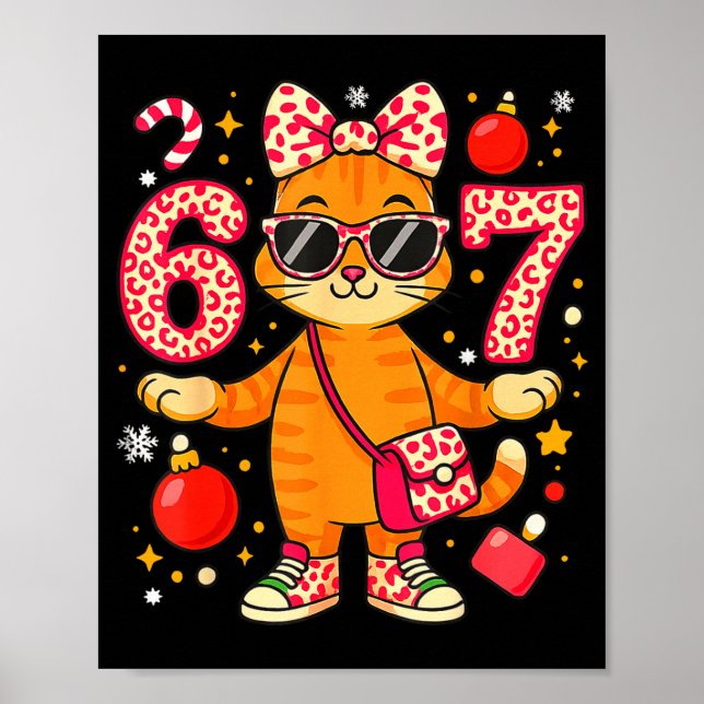 Póster Christmas Cat For Women 6 7 Tee Meme Leopard Bow X (Frente)