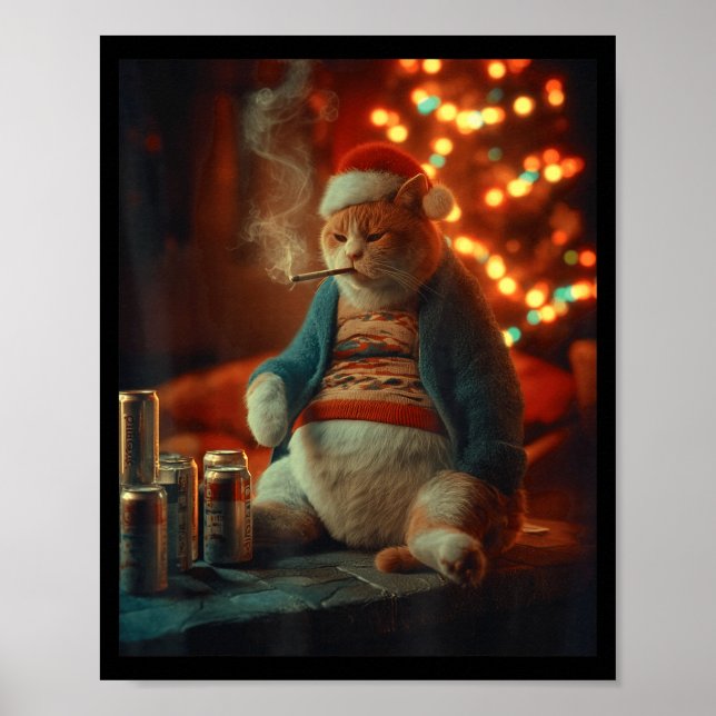 Póster Christmas Cat Smoking Cigarette Meme Gen Z  (Frente)
