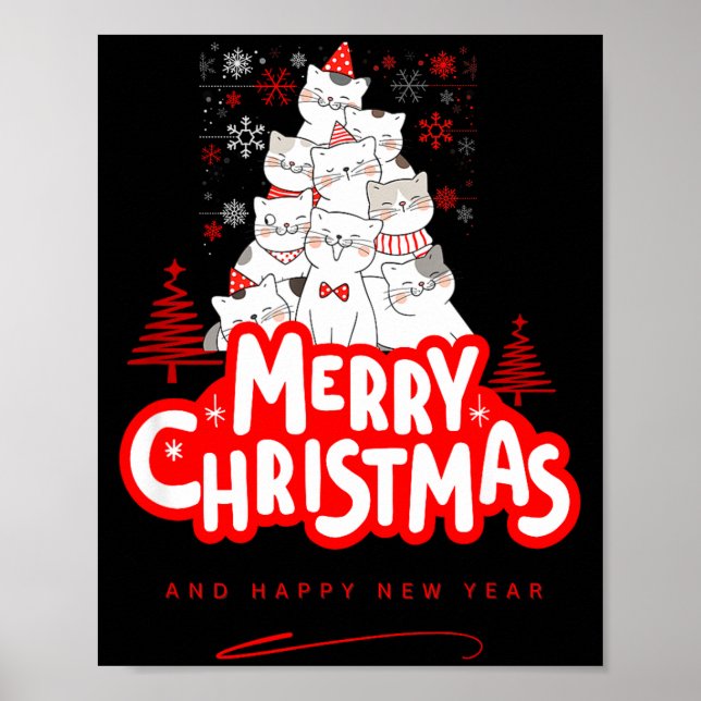 Póster Christmas Cat Tee – Festive Kitty Holiday Art  (Frente)