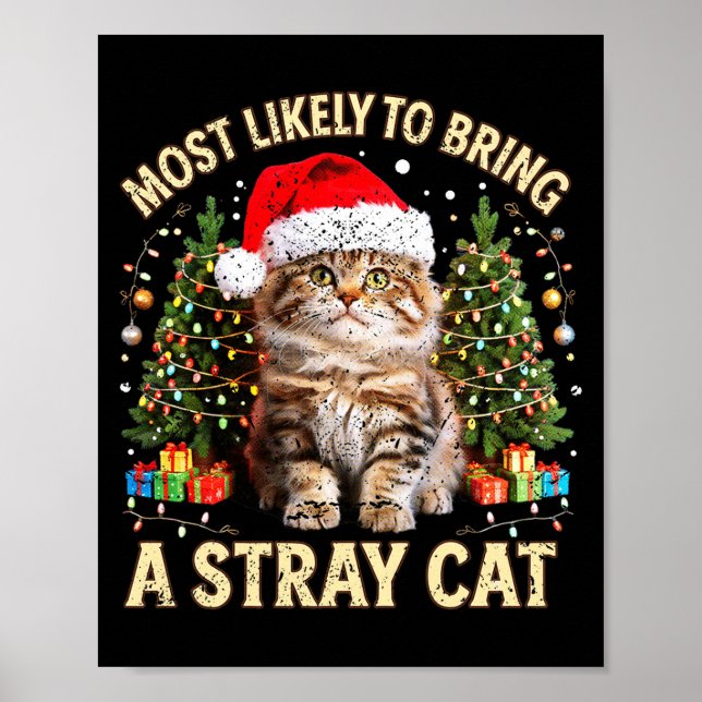 Póster Christmas Cat With Santa Hat Holiday Funny Xmas Pa (Frente)