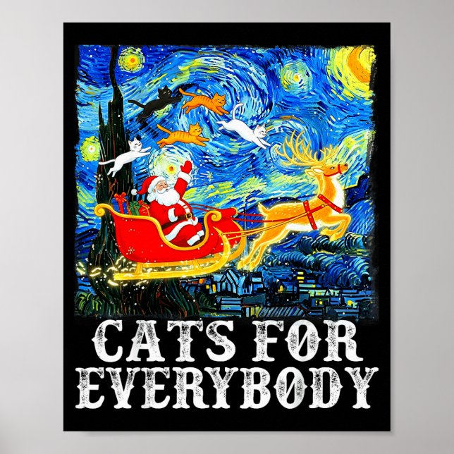 Póster Christmas Cats For Everybody Funny Santa Starry Ni (Frente)