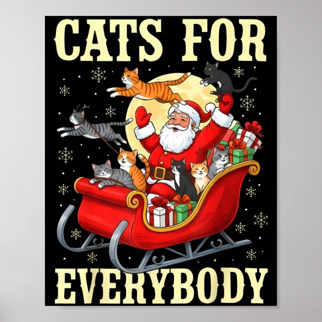 Póster Christmas Cats For Everybody Santa Lover Holiday  (Frente)