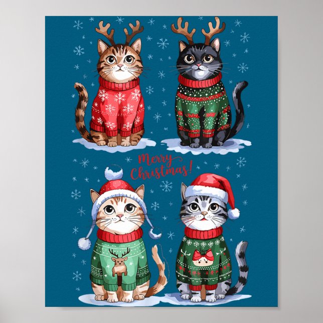 Póster Christmas Cats _ Merry Christmas Cats Graphic  (Frente)