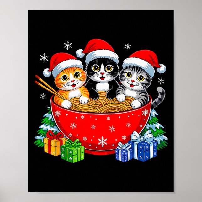 Póster Christmas Cats Ramen Kitten Anime Xmas For Men Wom (Frente)
