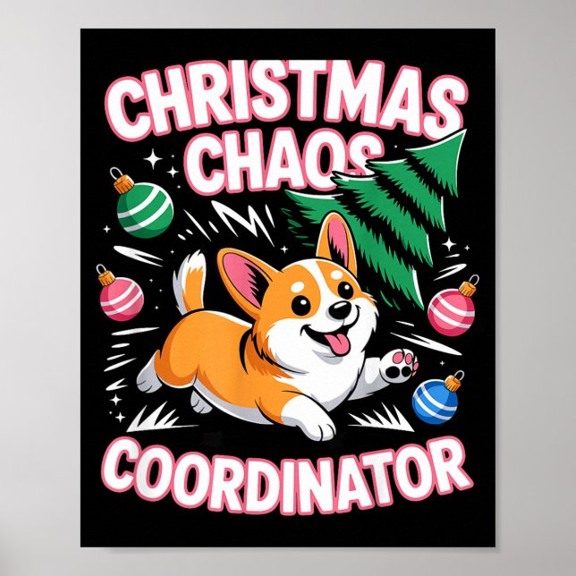 Póster Christmas Chaos Coordinator Xmas Puppy Funny Welsh (Frente)