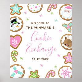 Póster Christmas Cookie Exchange Pink Green Welcome Sign