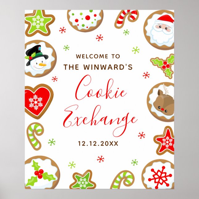 Póster Christmas Cookie Exchange Red Green Welcome Sign (Frente)
