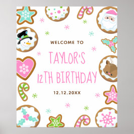 Póster Christmas Cookies Birthday Pink Green Welcome Sign