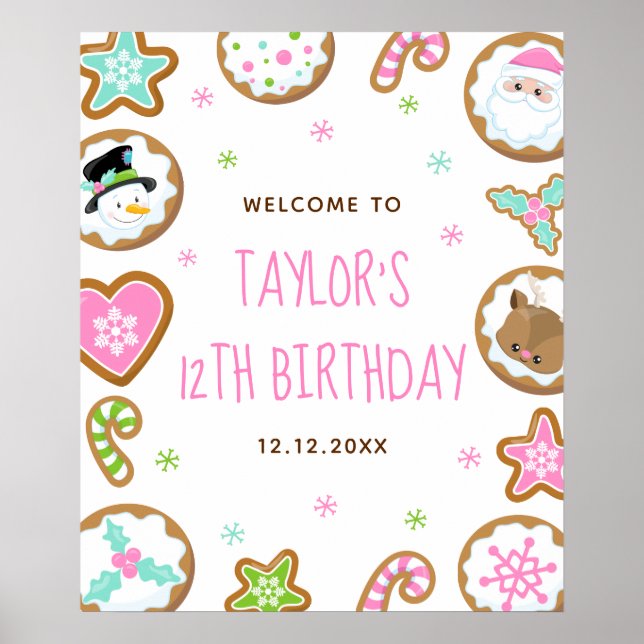 Póster Christmas Cookies Birthday Pink Green Welcome Sign (Frente)