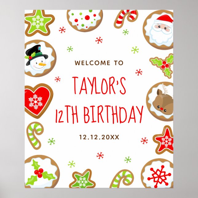 Póster Christmas Cookies Birthday Red Green Welcome Sign (Frente)