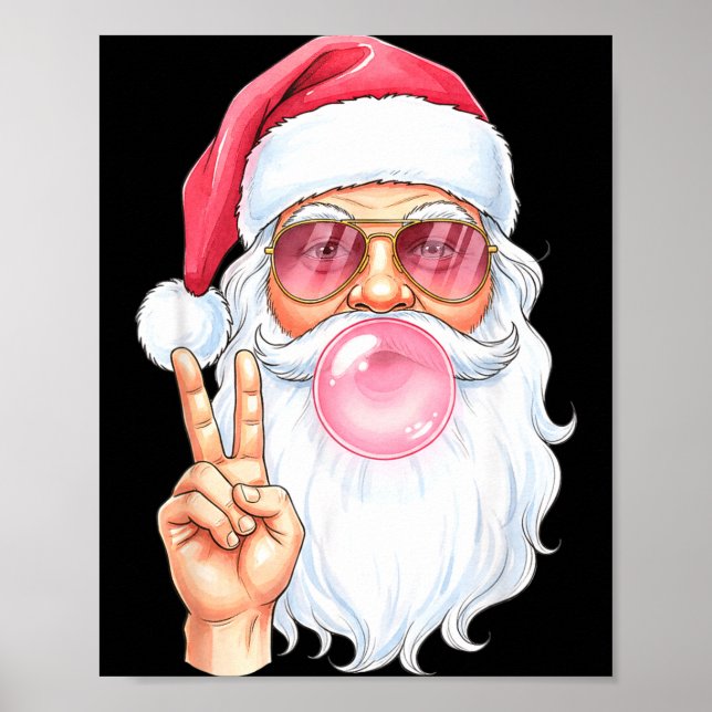 Póster Christmas Cool Santa Bubble Gum Peace Sign Retro S (Frente)