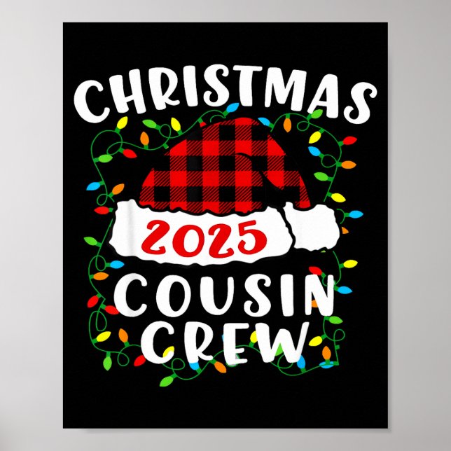 Póster Christmas Cousin Crew 2025 Plaid Santa Hat Xmas Li (Frente)