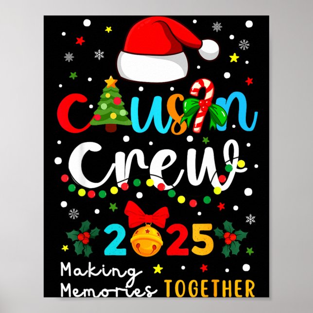 Póster Christmas Cousin Crew 2025 Santa Kids Men Women Fa (Frente)