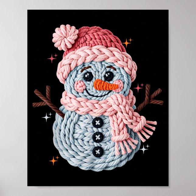 Póster Christmas Crochet Faux Yarn Crochet Snowman Funny  (Frente)