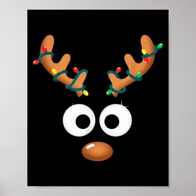 Póster Christmas Cute Reindeer Face Antlers Wrapped In Li (Frente)