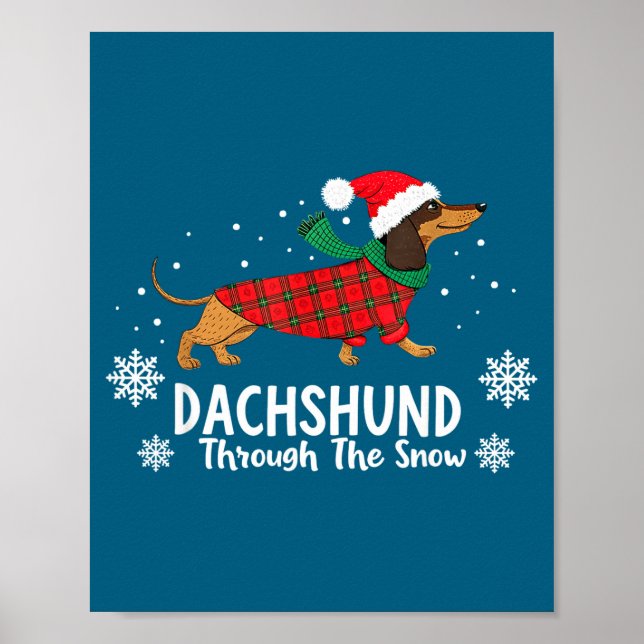 Póster Christmas Dachshund Through The Snow Wiener Dog Sa (Frente)