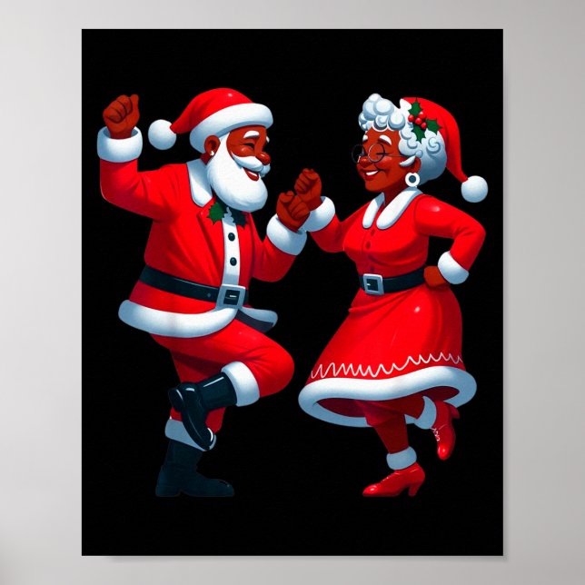 Póster Christmas Dancing Black African American Santa Mrs (Frente)