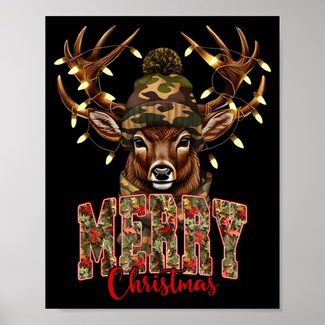 Póster Christmas Deer Camouflage Hunting Camo Reindeer &a (Frente)