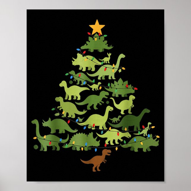 Póster Christmas Dinosaur Tree Rex Pajamas Men Boys Kids  (Frente)