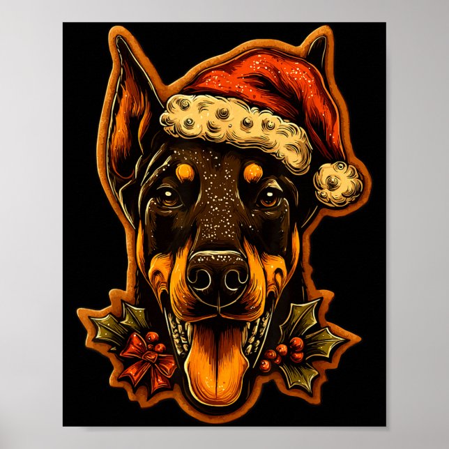 Póster Christmas Doberman Dog With Santa Hat Gingerbread  (Frente)