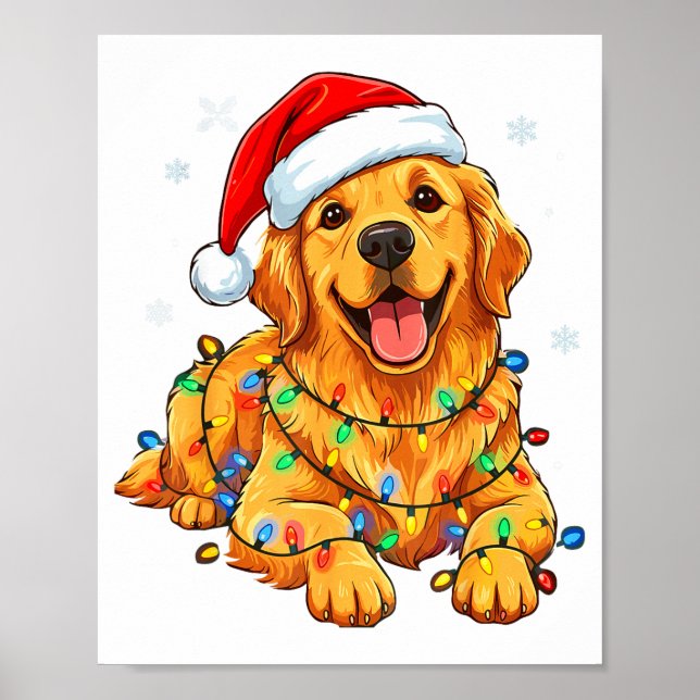 Póster Christmas Dog Golden Retriever Lights Xmas  (Frente)