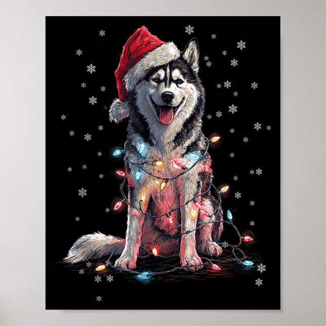 Póster Christmas Dog Husky Santa Xmas Women Men Kids  (Frente)