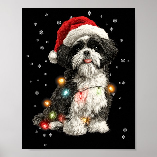 Póster Christmas Dog Shih Tzu Santa Xmas Women Men Kids  (Frente)