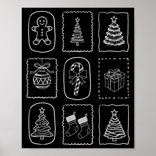 Póster Christmas Doodle 2025 Coquette Bow Xmas Tree Ornam (Frente)