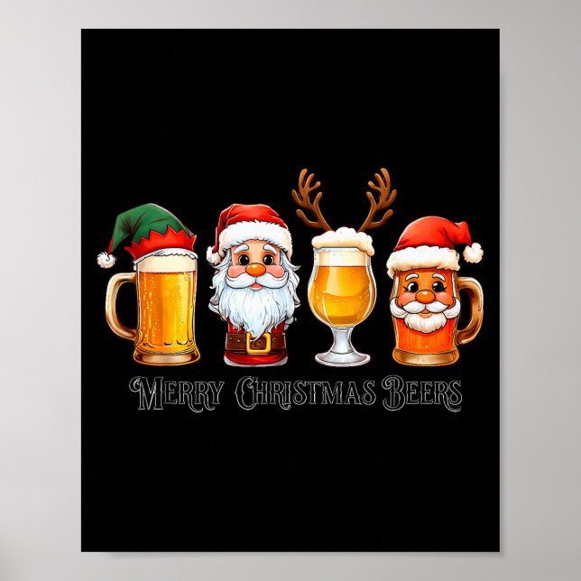Póster Christmas Drinking Merry Christmas Santa Beer  (Frente)