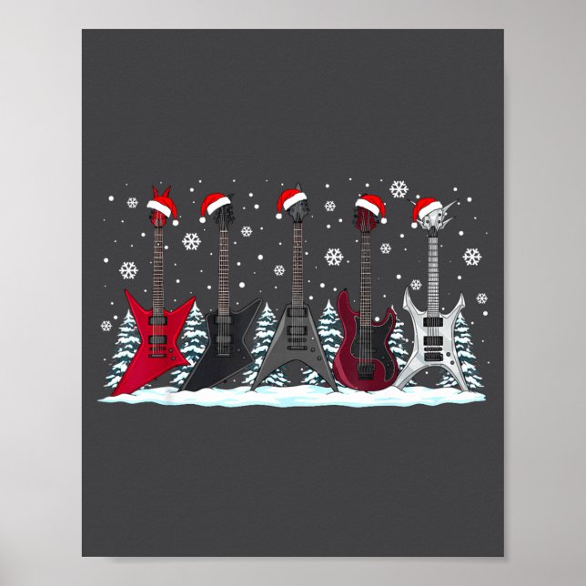 Póster Christmas Electric Guitars Metalhead Guitarist Xma (Frente)