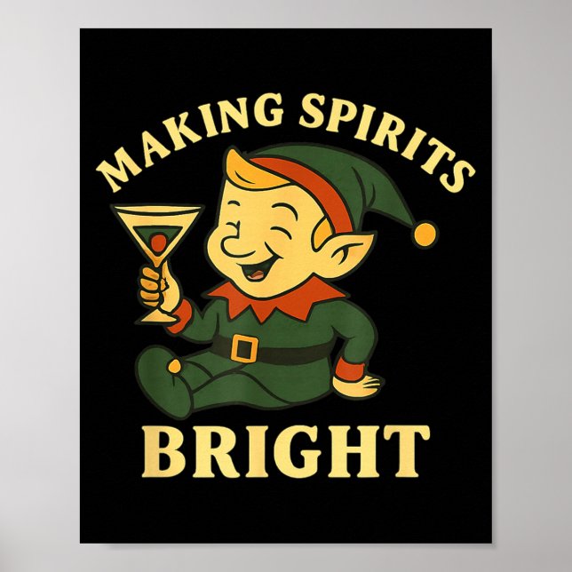 Póster Christmas Elf Martini Funny Alcohol Saying Srits B (Frente)