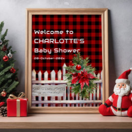 Póster Christmas Fence Buffalo Plaid Baby Shower Welcome