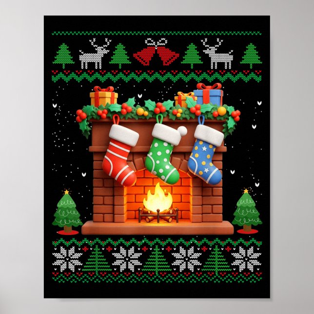 Póster Christmas Fireplace Stockings Funny Ugly Christmas (Frente)