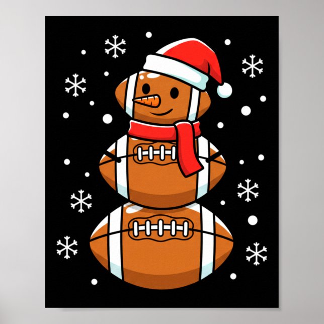 Póster Christmas Football Snowman Santa Hat Funny Xmas Fo (Frente)