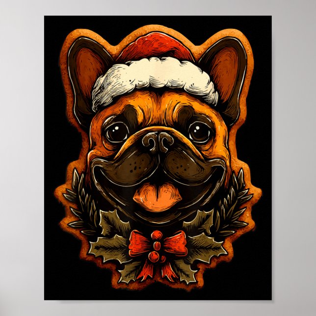 Póster Christmas French Bulldog With Santa Hat Gingerbrea (Frente)