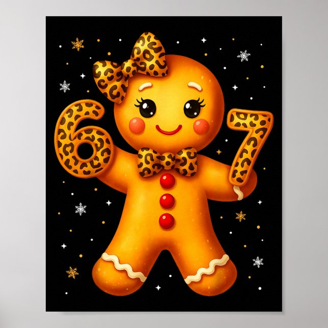 Póster Christmas Funny Gingerbread Six Seven 67 Leopard B (Frente)